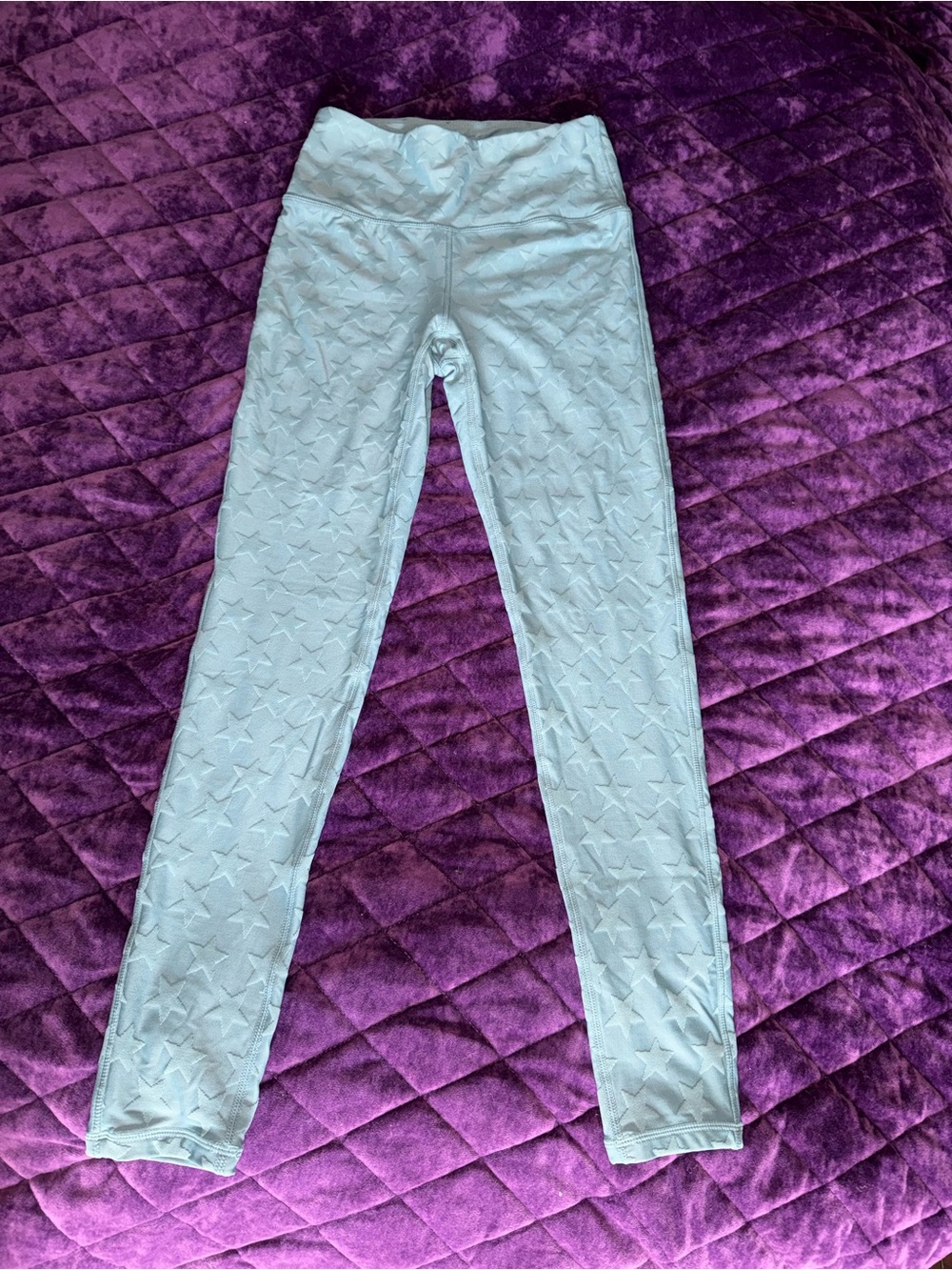 Mono B Light Blue Star-Embossed women’s full length Leggings